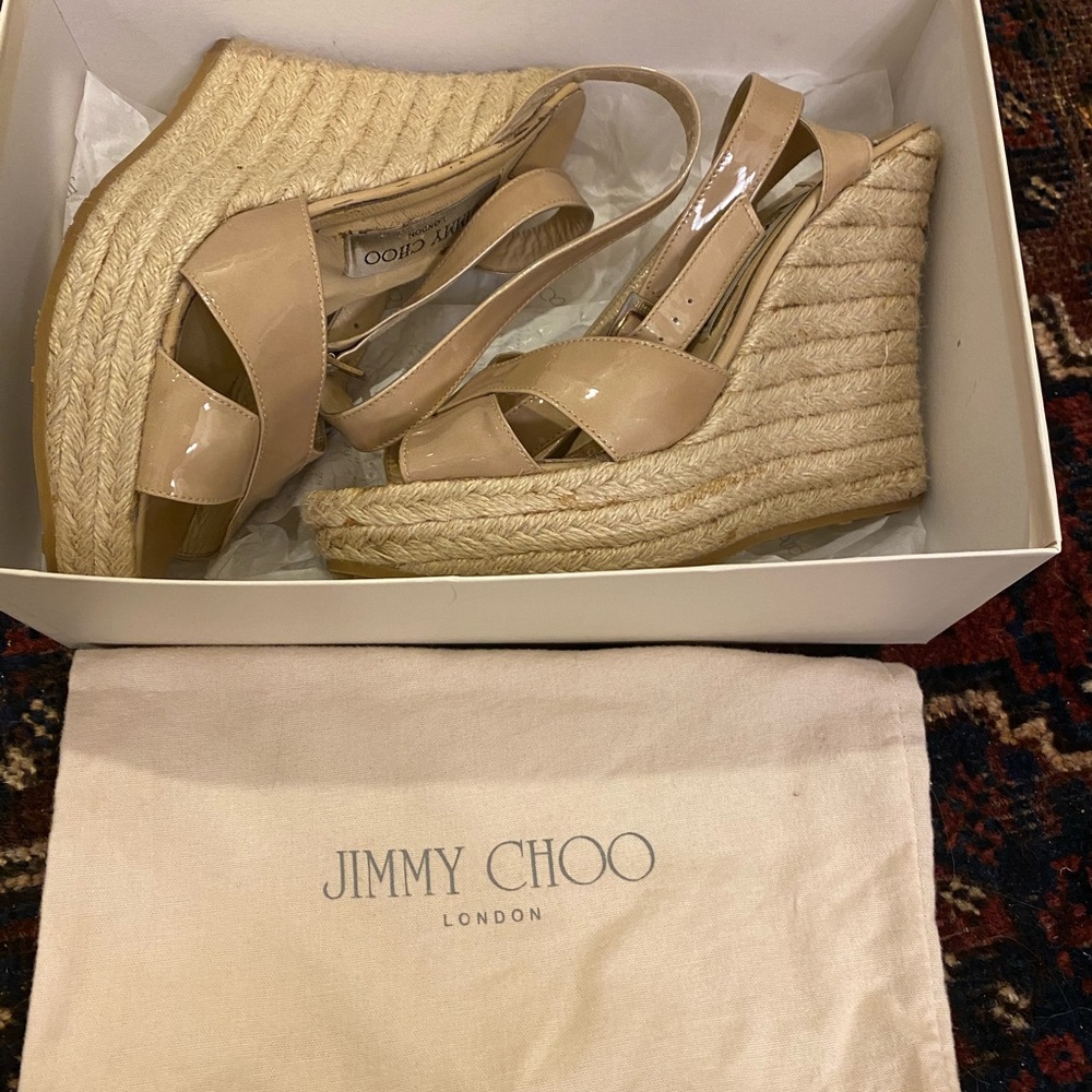 Jimmy Choo Patent Leather Nude Wedges